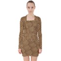 Wood Texture Wooden V-neck Bodycon Long Sleeve Dress View1