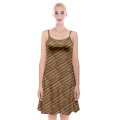 Wood Texture Wooden Spaghetti Strap Velvet Dress