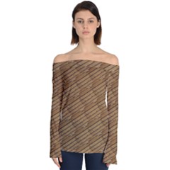 Wood Texture Wooden Off Shoulder Long Sleeve Top by HermanTelo