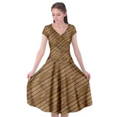 Wood Texture Wooden Cap Sleeve Wrap Front Dress