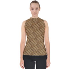 Wood Texture Wooden Mock Neck Shell Top by HermanTelo