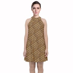 Wood Texture Wooden Velvet Halter Neckline Dress  by HermanTelo