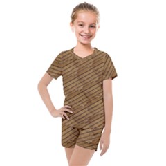 Wood Texture Wooden Kids  Mesh Tee And Shorts Set