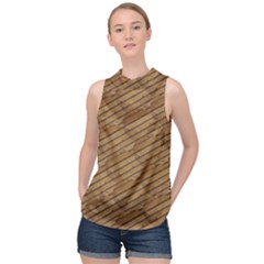 Wood Texture Wooden High Neck Satin Top by HermanTelo