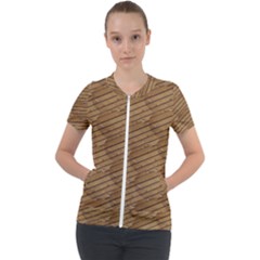 Wood Texture Wooden Short Sleeve Zip Up Jacket