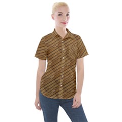 Wood Texture Wooden Women s Short Sleeve Pocket Shirt