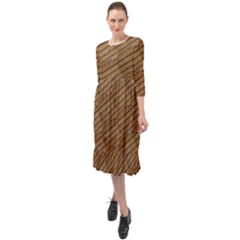 Wood Texture Wooden Ruffle End Midi Chiffon Dress by HermanTelo