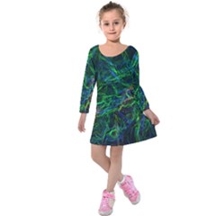 Shining Lines Light Stripes Kids  Long Sleeve Velvet Dress