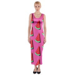 Fresh Watermelon Slices Fitted Maxi Dress