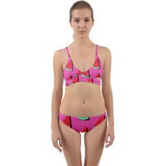 Fresh Watermelon Slices Wrap Around Bikini Set