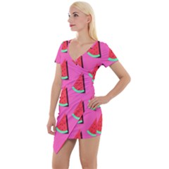 Fresh Watermelon Slices Short Sleeve Asymmetric Mini Dress