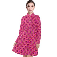 Pink Geometric  Long Sleeve Chiffon Shirt Dress