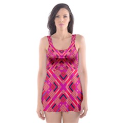 Pink Geometric  Skater Dress Swimsuit