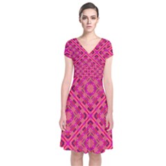 Pink Geometric  Short Sleeve Front Wrap Dress by VeataAtticus