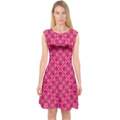 Pink Geometric  Capsleeve Midi Dress by VeataAtticus