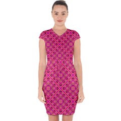 Pink Geometric  Capsleeve Drawstring Dress 