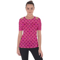 Pink Geometric  Shoulder Cut Out Short Sleeve Top by VeataAtticus