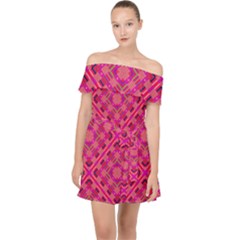 Pink Geometric  Off Shoulder Chiffon Dress by VeataAtticus