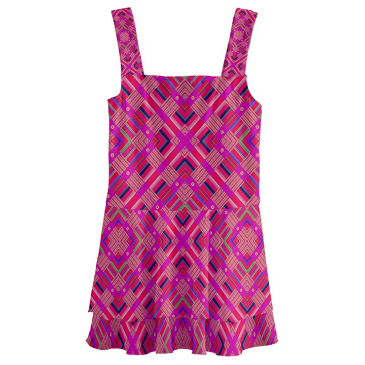 Pink Geometric  Kids  Layered Skirt Swimsuit