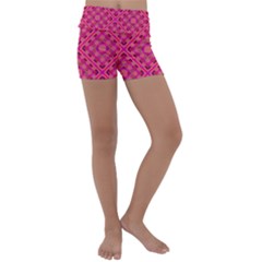 Pink Geometric  Kids  Lightweight Velour Yoga Shorts by VeataAtticus