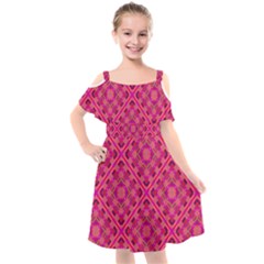 Pink Geometric  Kids  Cut Out Shoulders Chiffon Dress by VeataAtticus