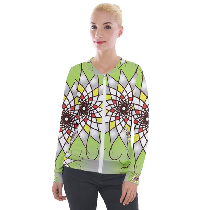 Mandala Model Figure Graphics Velour Zip Up Jacket