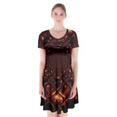 Fire Glass Fractal Short Sleeve V-neck Flare Dress by Pakrebo