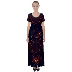 Fire Glass Fractal High Waist Short Sleeve Maxi Dress by Pakrebo