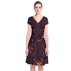 Fire Glass Fractal Short Sleeve Front Wrap Dress by Pakrebo