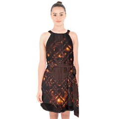 Fire Glass Fractal Halter Collar Waist Tie Chiffon Dress by Pakrebo