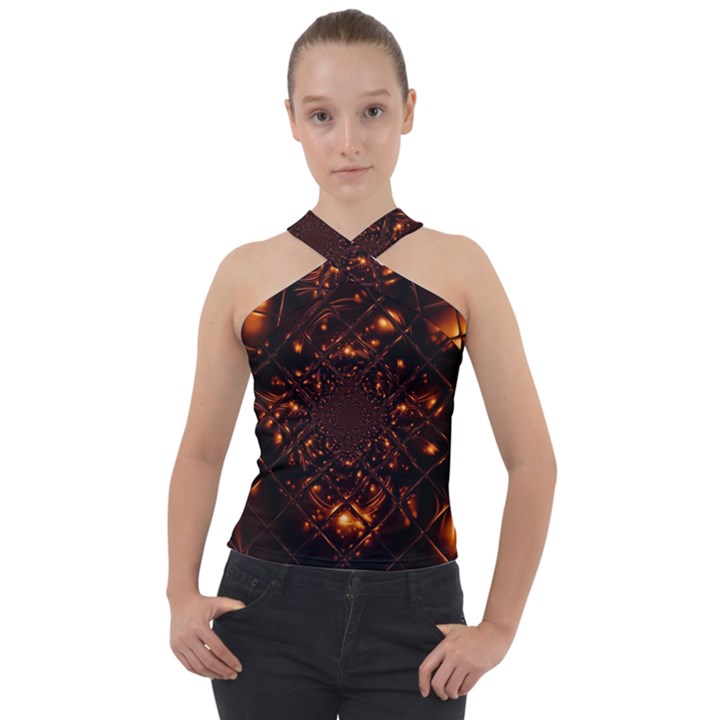 Fire Glass Fractal Cross Neck Velour Top