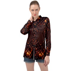 Fire Glass Fractal Long Sleeve Satin Shirt