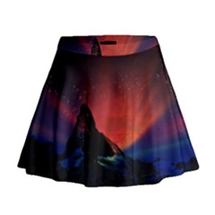 Matterhorn Switzerland Fantasy Aurora Mini Flare Skirt by Pakrebo