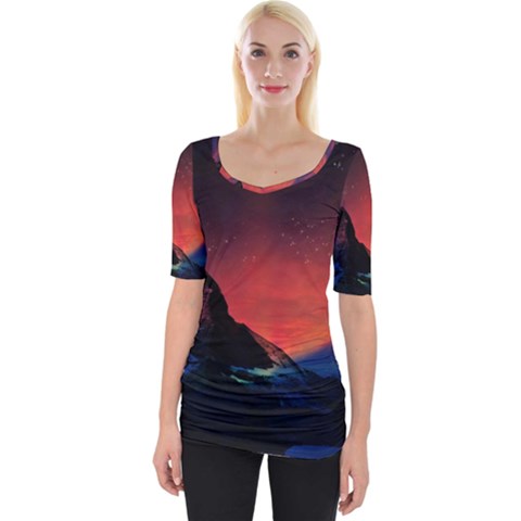 Matterhorn Switzerland Fantasy Aurora Wide Neckline Tee by Pakrebo