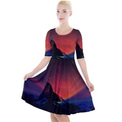 Matterhorn Switzerland Fantasy Aurora Quarter Sleeve A-line Dress by Pakrebo