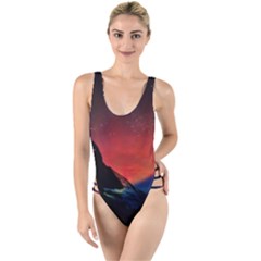 Matterhorn Switzerland Fantasy Aurora High Leg Strappy Swimsuit by Pakrebo