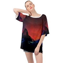 Matterhorn Switzerland Fantasy Aurora Oversized Chiffon Top