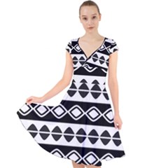 Ethnic Tribal Pattern Cap Sleeve Front Wrap Midi Dress