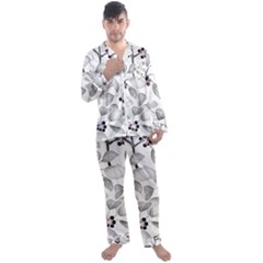 Floral Pattern Background Men s Satin Pajamas Long Pants Set