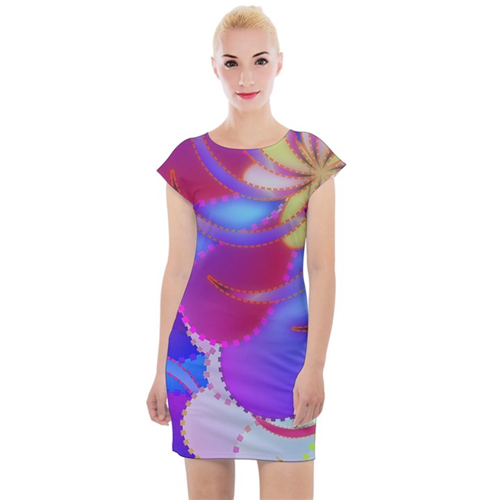 Colorful Abstract Design Pattern Cap Sleeve Bodycon Dress