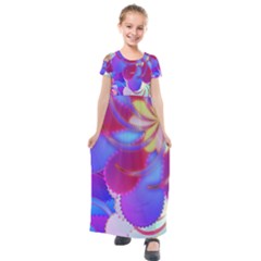 Colorful Abstract Design Pattern Kids  Short Sleeve Maxi Dress