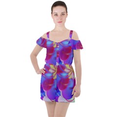 Colorful Abstract Design Pattern Ruffle Cut Out Chiffon Playsuit by Pakrebo