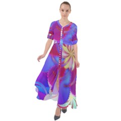 Colorful Abstract Design Pattern Waist Tie Boho Maxi Dress