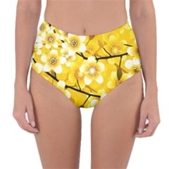 Floral Pattern Background Yellow Reversible High-waist Bikini Bottoms by Pakrebo