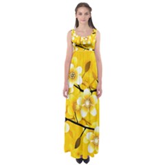 Floral Pattern Background Yellow Empire Waist Maxi Dress