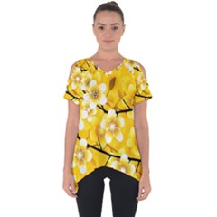 Floral Pattern Background Yellow Cut Out Side Drop Tee by Pakrebo