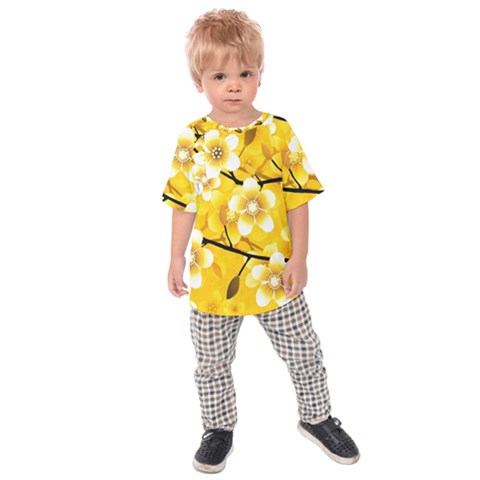 Floral Pattern Background Yellow Kids  Raglan Tee by Pakrebo