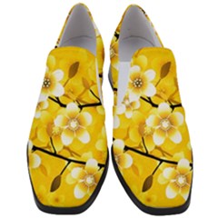 Floral Pattern Background Yellow Women Slip On Heel Loafers by Pakrebo