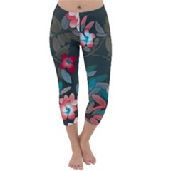 Floral Pattern Background Art Capri Winter Leggings  by Pakrebo