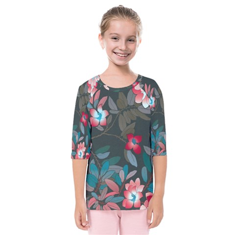 Floral Pattern Background Art Kids  Quarter Sleeve Raglan Tee by Pakrebo